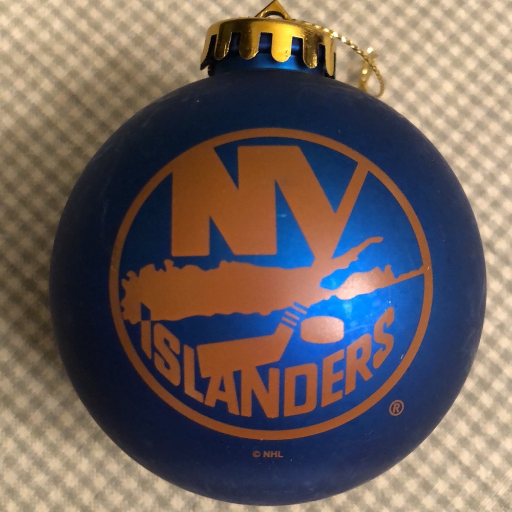 NY ISLANDERS CHRISTMAS BALL ORNAMENT MATTE ORANGE ON MATTE BLUE GOLD TOP - #406